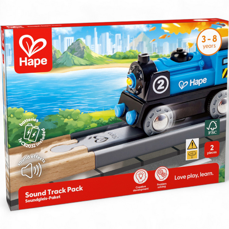 Musikschienen-Set für Holzeisenbahnen – 2 Sound-Gleise aus Buchenholz/Kunststoff ab 3 Jahren